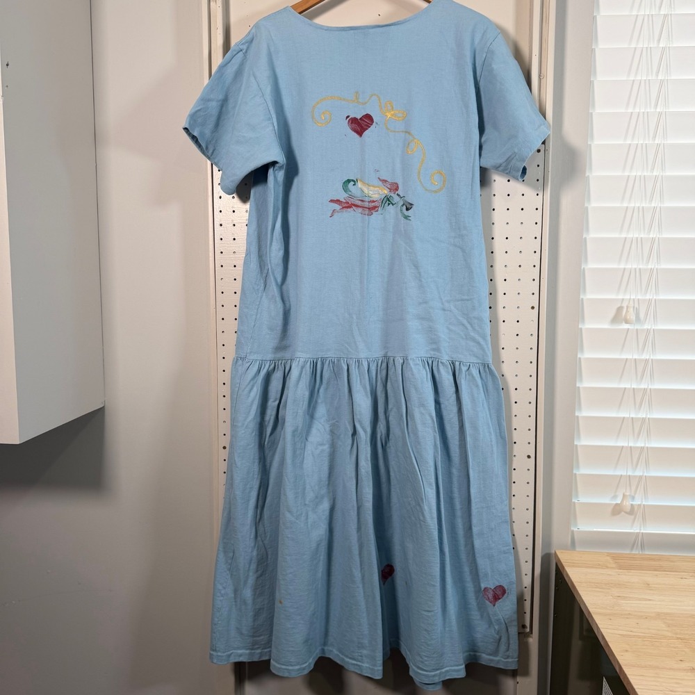 Vintage Anna Wear Drop-Waist Midi Dress Women's Blue Short Sleeve Western Medium - Picture 4 of 11